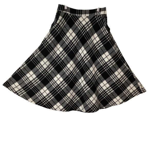 IdealSanXun Black & White Plaid Wool Blend A-Line Skirt With Pockets Size Medium - Picture 1 of 8